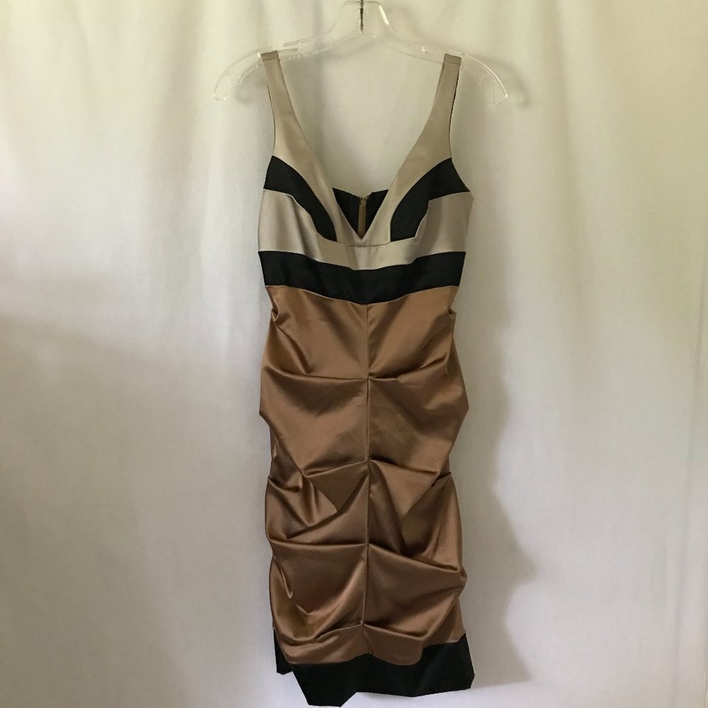 Nicole Miller Collection Bronze, Black and Beige Ruched Dress
